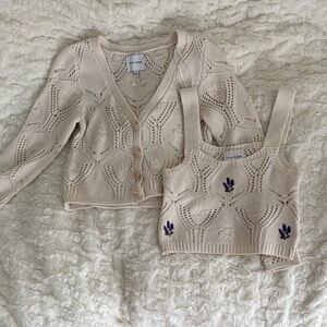 Pink Rose Ivory Knit cardigan and crop Top Set